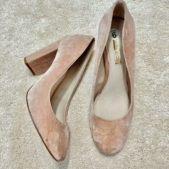 New Louise et Cie Anthropologie velvet pink blush heel pumps - Picture 1 of 6